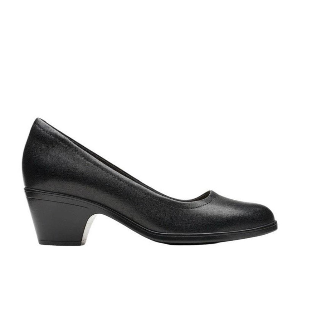 Clarks Emily Belle Black Leather Slip On Pump Low Block Heel Work Shoes 10M